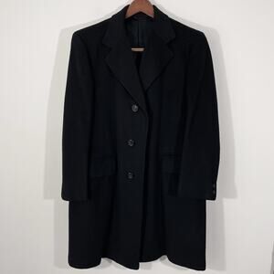 Vintage 1980s 100% Cashmere Black Overcoat Mens Size XL (42-44) Union Made